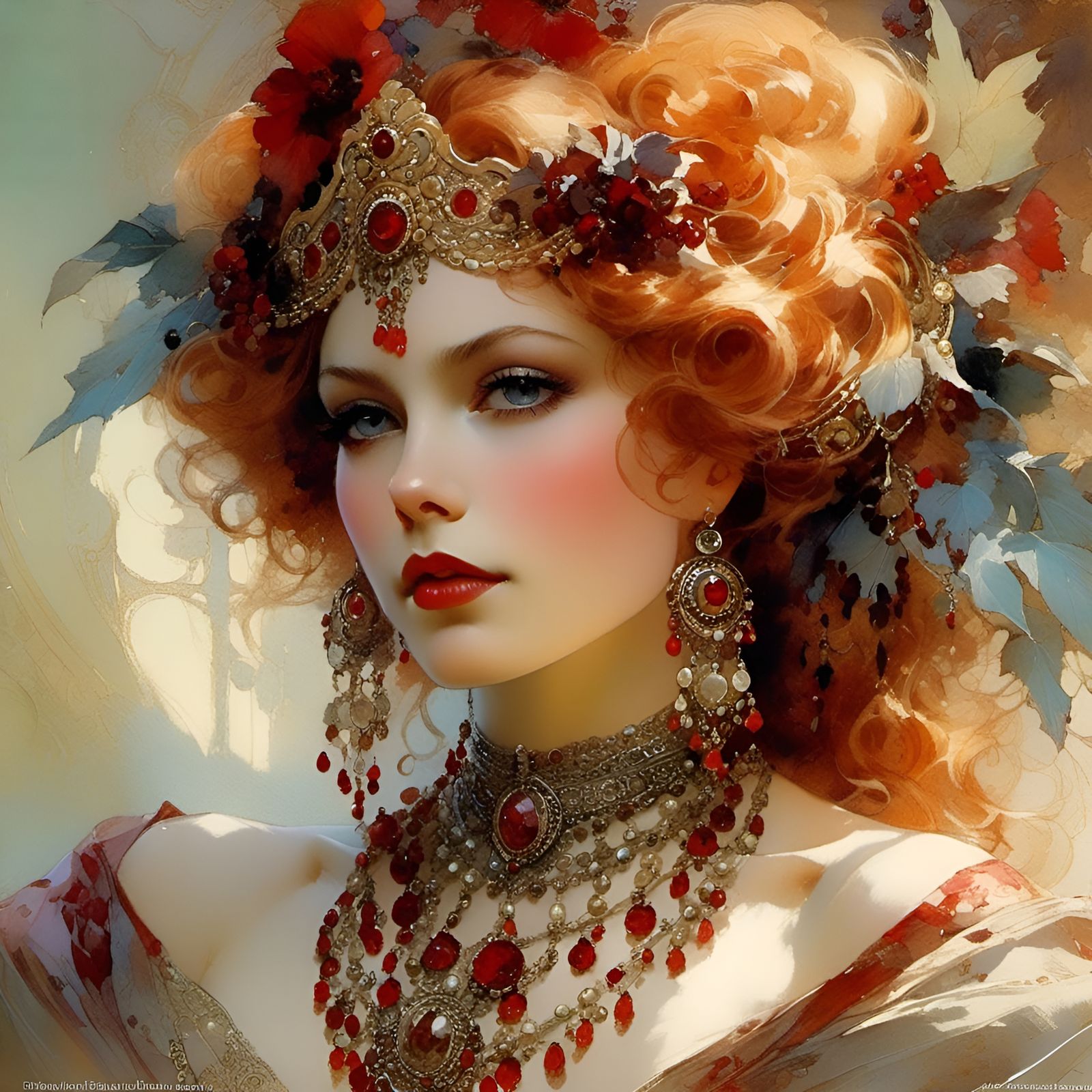 Beautiful Woman in Silk and Velvet Gown