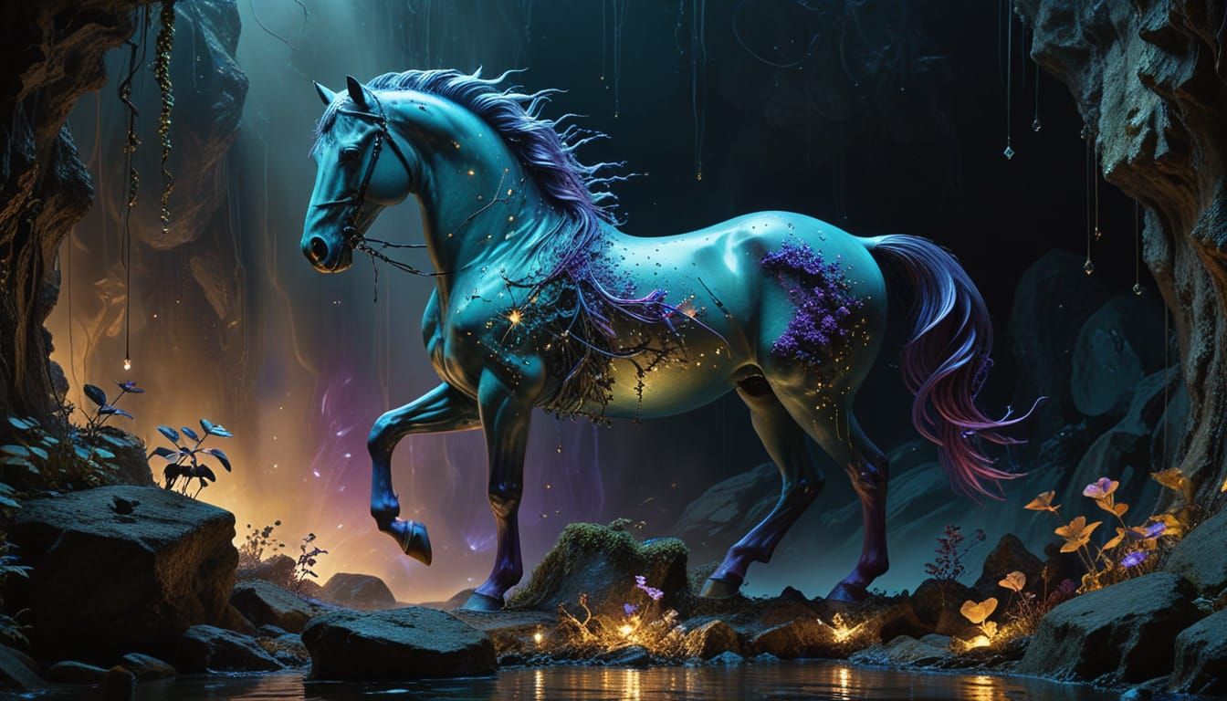 Radiant Horse in Fantasy World as Surreal Oil Painting