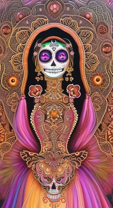 Día de los Muertos Manga Character in Psychedelic Ink