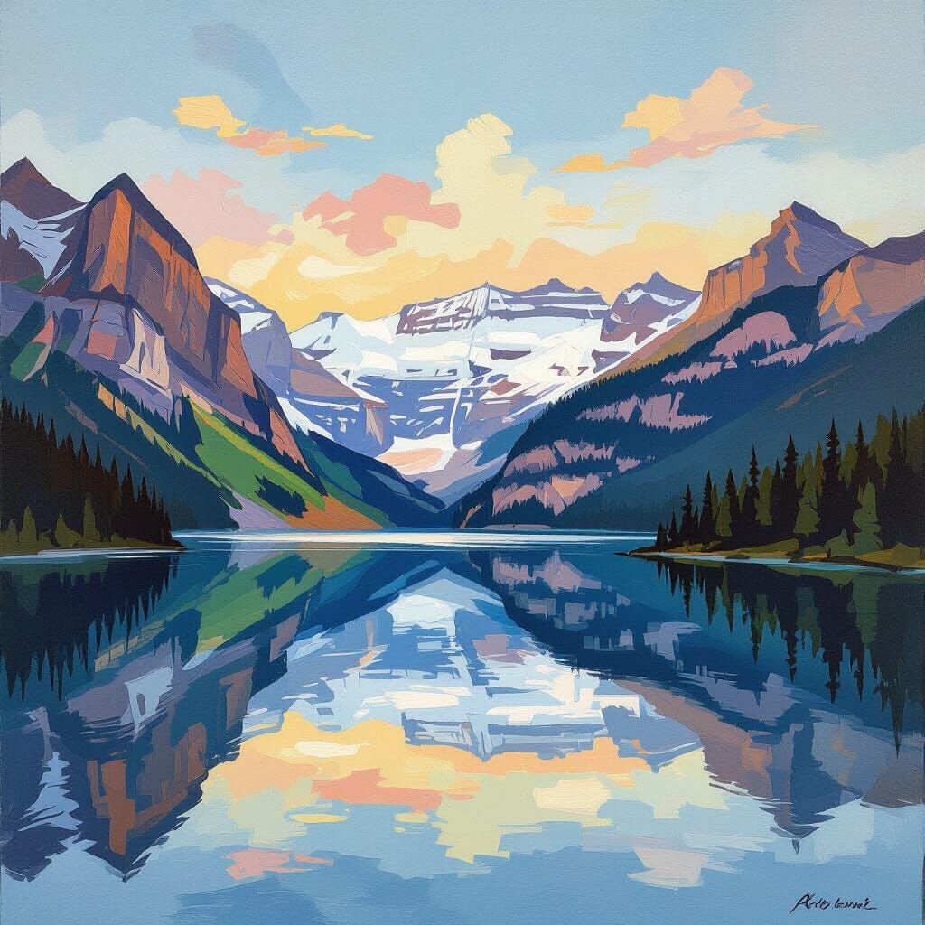 Lake Louise Painting in Style of Canadian Impressionism