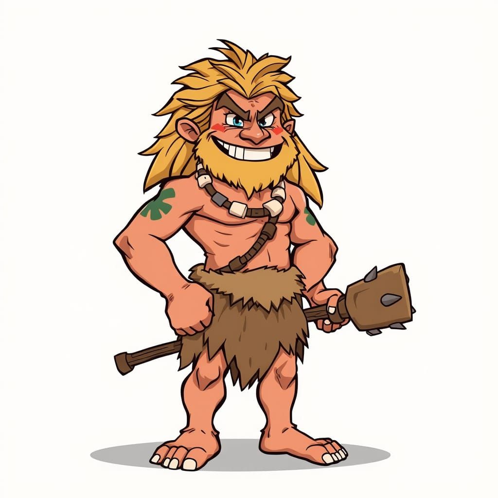 Robust Caveman Warrior in Cartoonish 2D Style