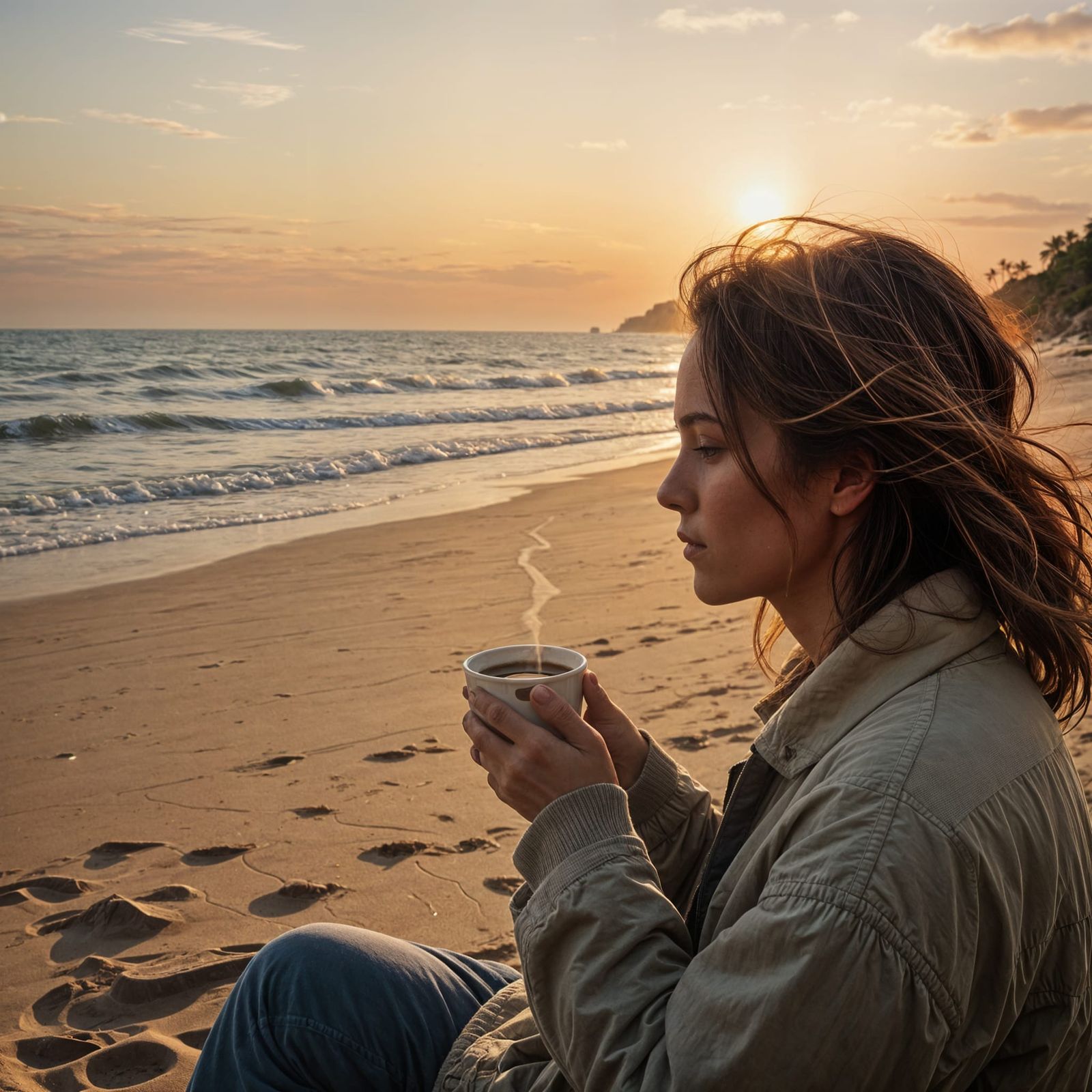 Morning Coffee on a Serene Beach