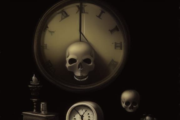 Vanitas Still Life with Skull and Clock