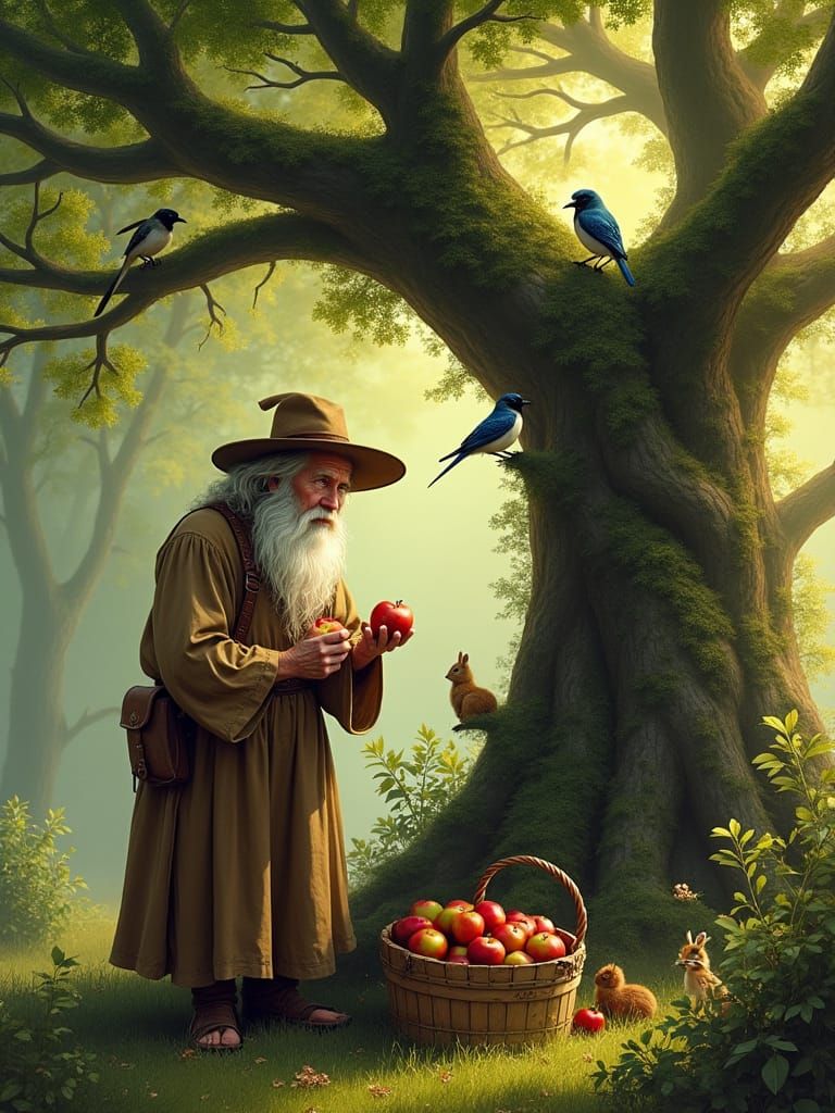Enchanted Apple Harvest in Mystical Forest