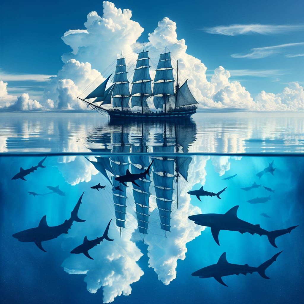 Sapphire Ocean Serenity with Sharks and Ancient Sailing Ship