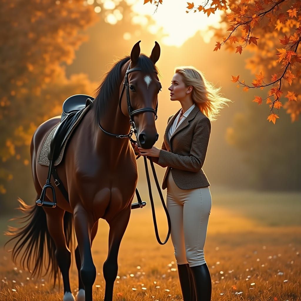 Woman and Horse in Autumnal Light