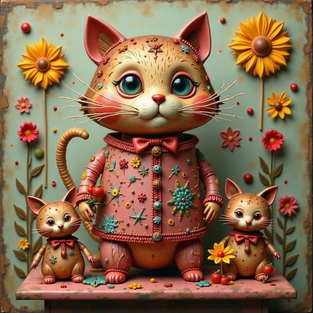 A Dreamlike Gingerbread Feline in Surreal Oils