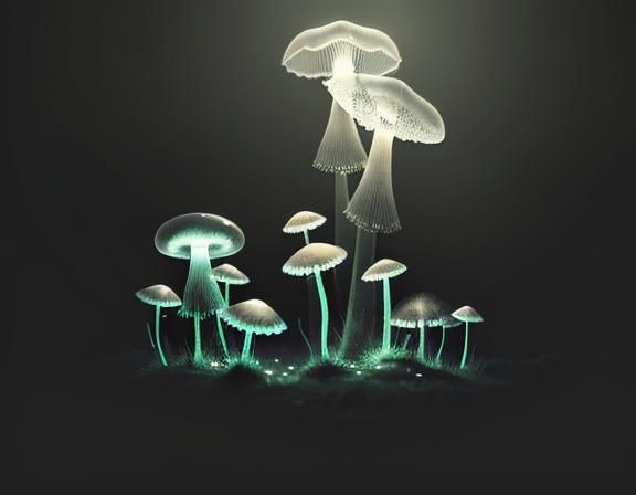 Glowing Mushroom Forest with Jellyfish: Digital Art