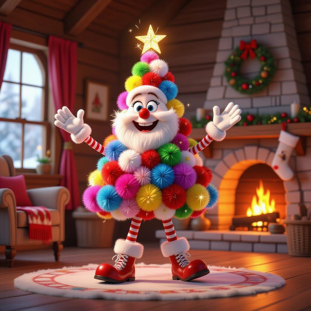 Whimsical Christmas Tree Dance in Pixar Style