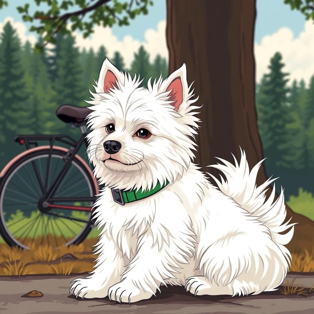Whimsical Spitz Dog and Bicycle in Vector Art Style