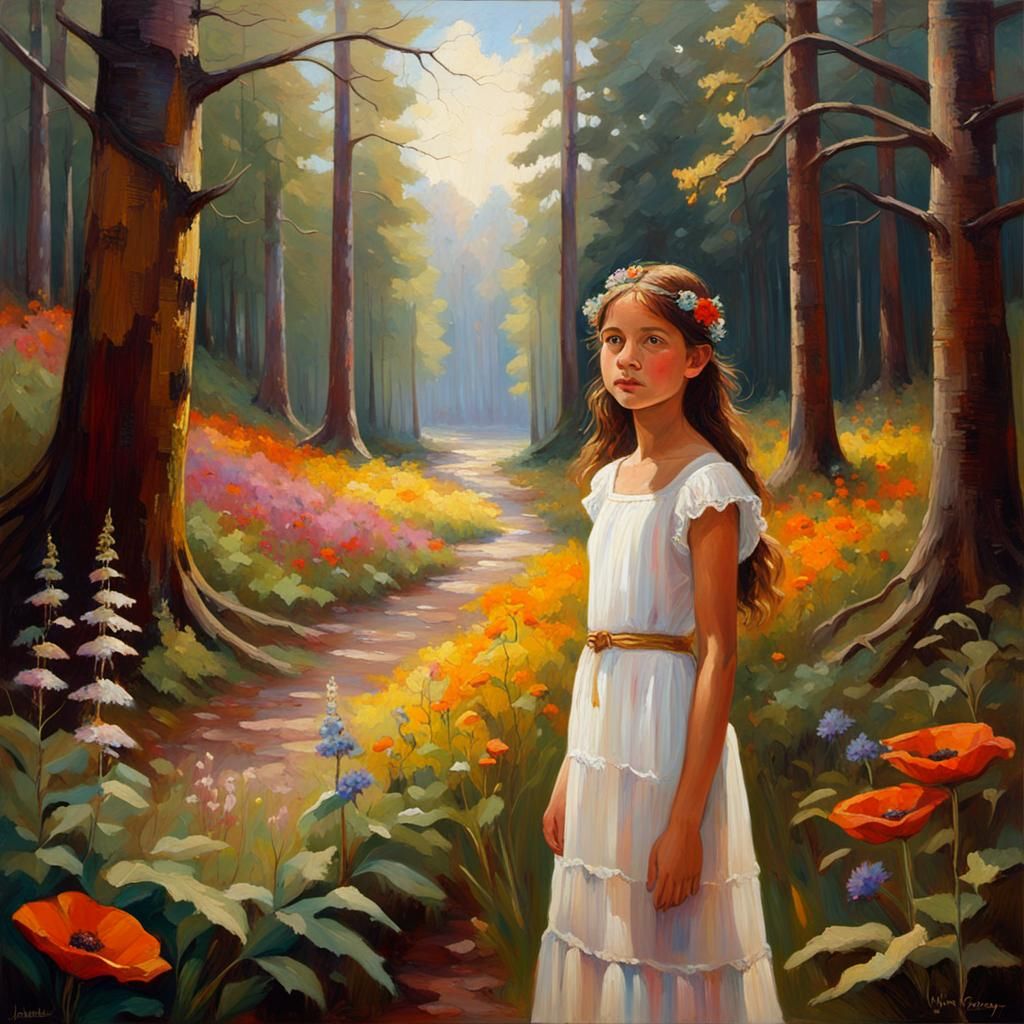 Vibrant Forest Scene in Oil Painting Style