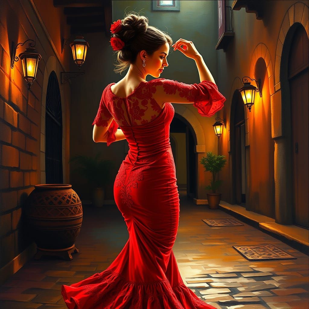 Passionate Flamenco Dancer in Red Dress