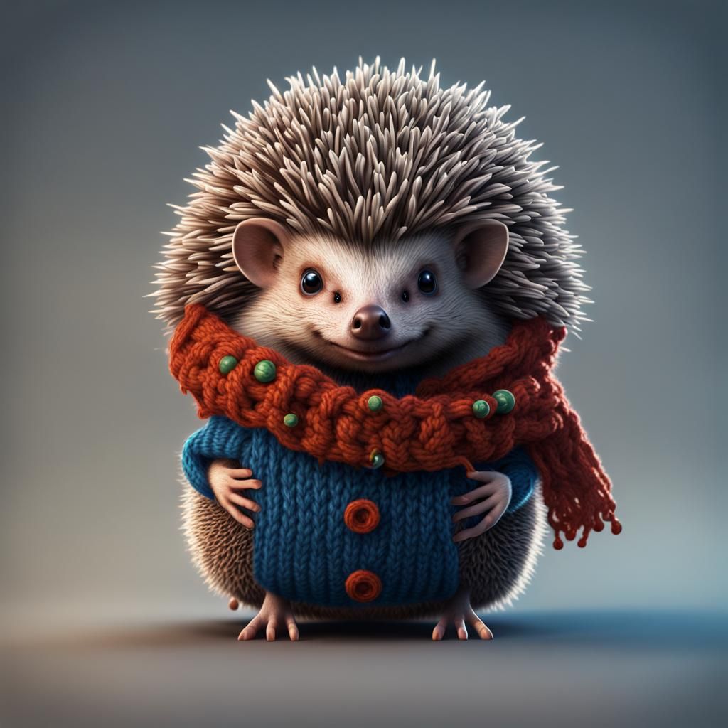 Hedgehog Knitting a Jumper: Detailed Matte Painting
