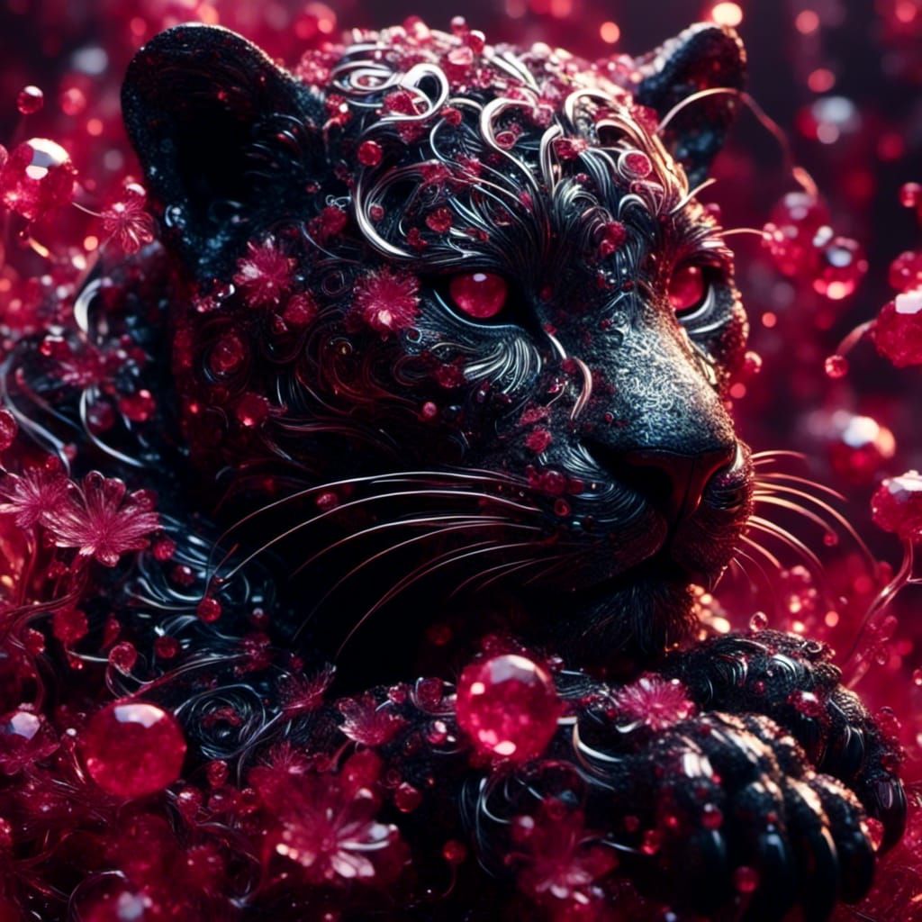 Black Jaguar Surrounded by Rubies in HDR