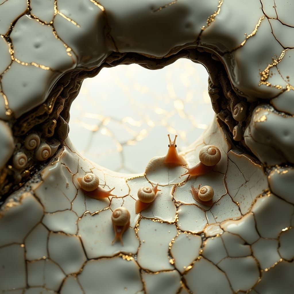 Snails in Kintsugi Ceramic Landscape