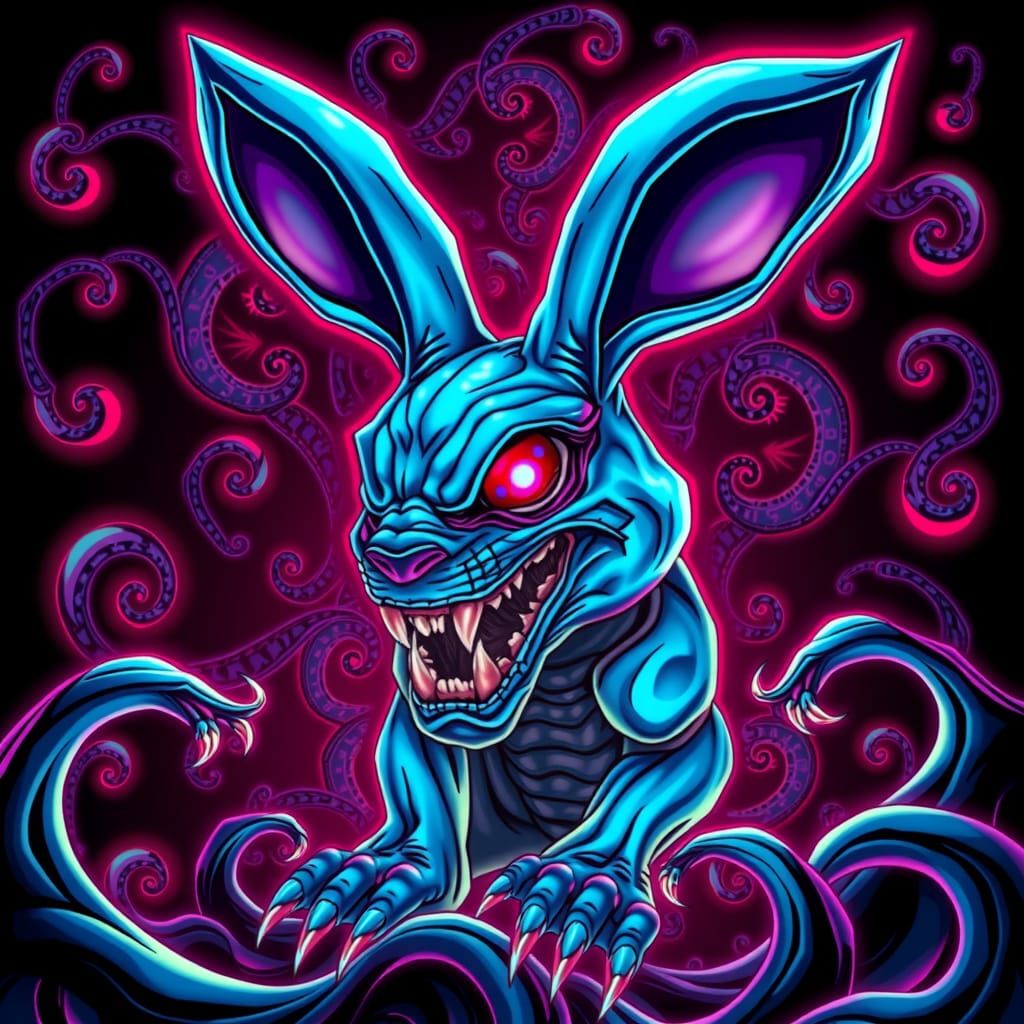 Demonic Bunny in Surreal Horror Style