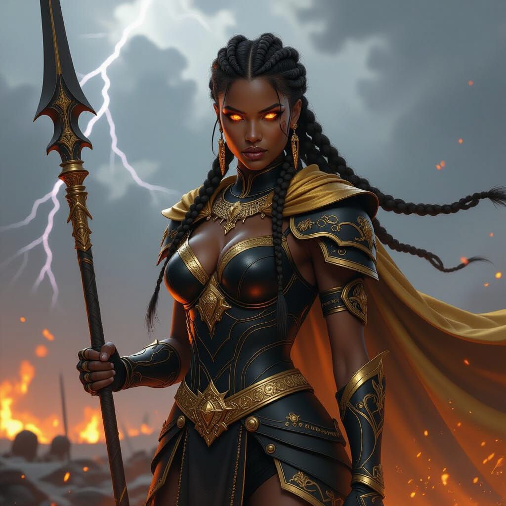 Goddess of War in Black and Gold Armor