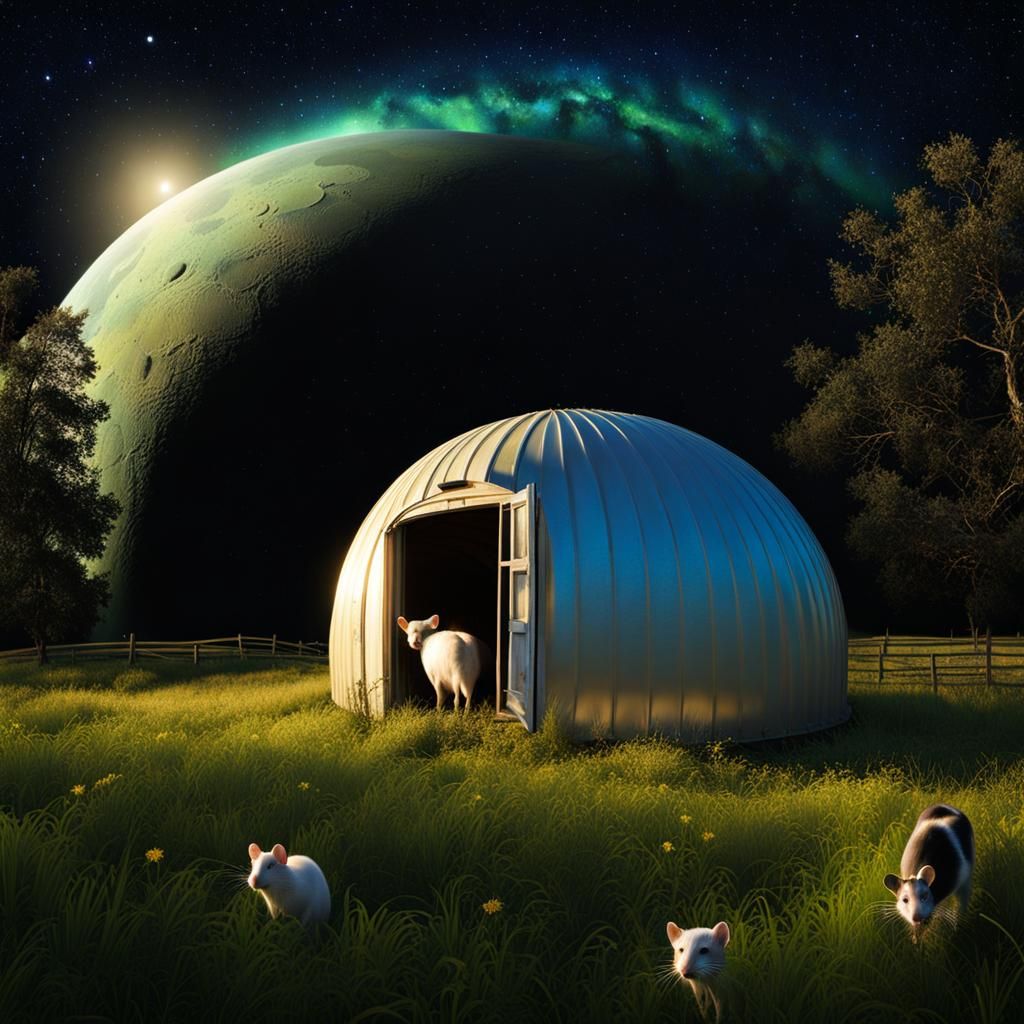 Hyperrealistic Farm Quonset Hut Under Aurora Sky