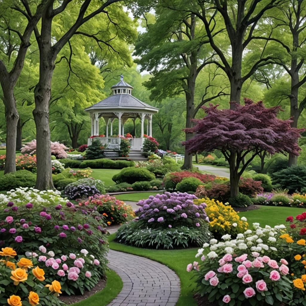 Rainy Garden Gazebo: An Oil Painting