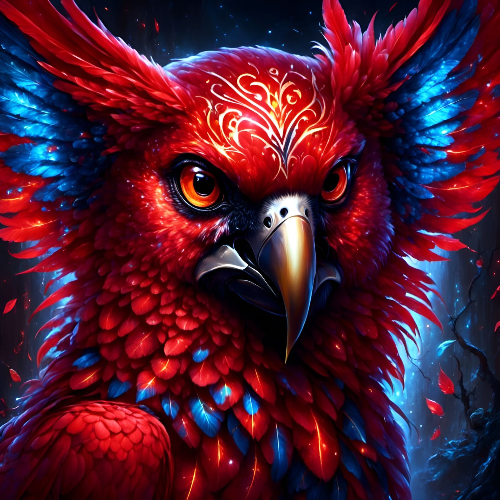 Macaw Kitten Hybrid with Glowing Runes