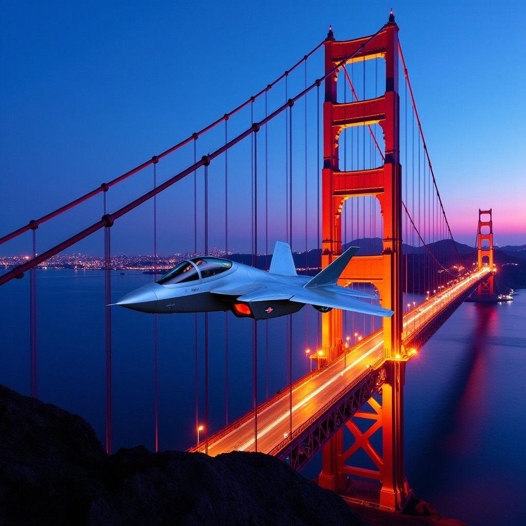 F-22 Fighter Jet Banks Under Golden Gate Bridge