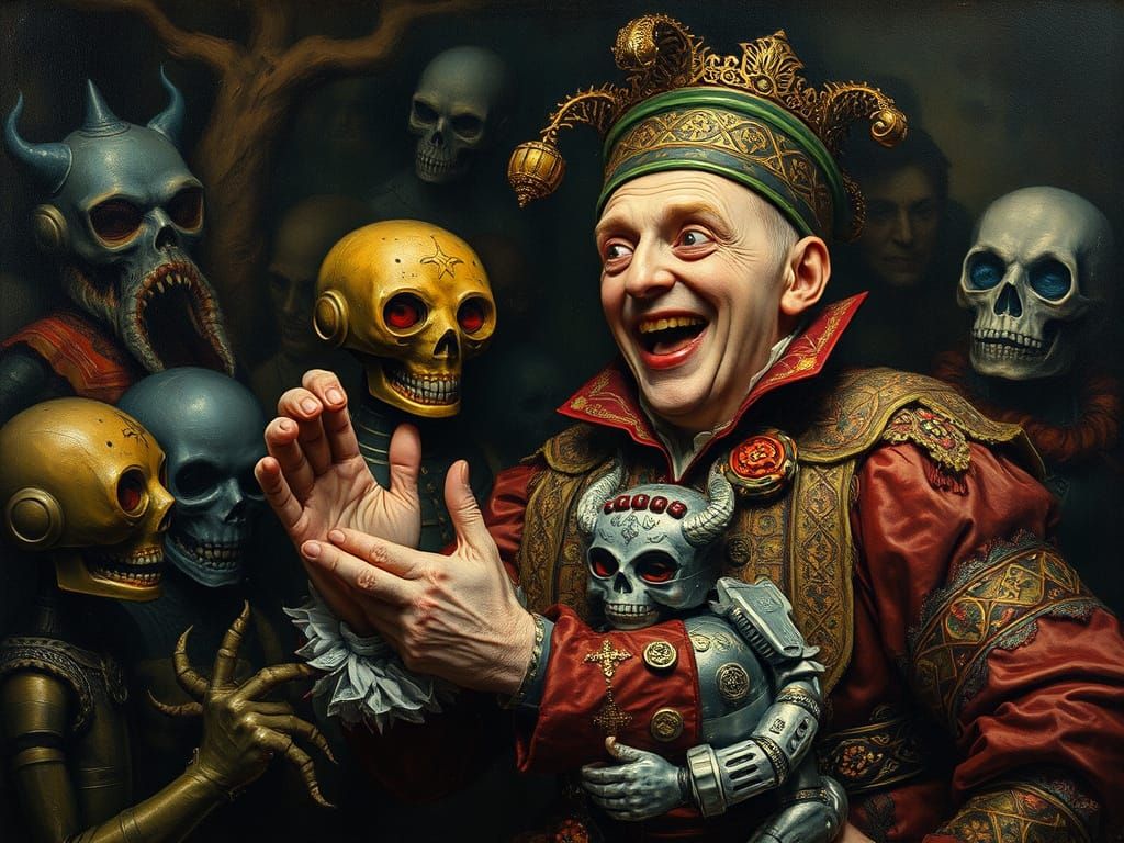 Dandy Receives Adoration in Surrealist Oil Painting