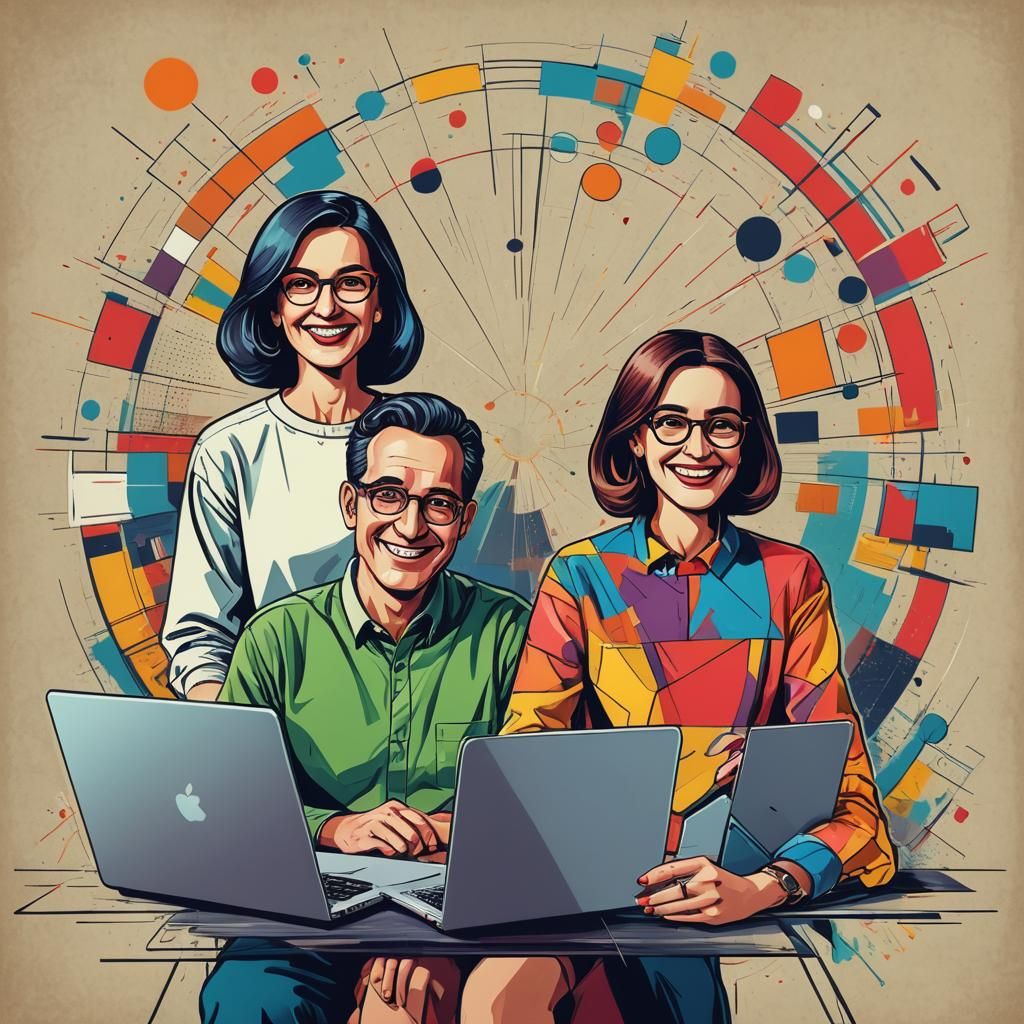 Cartoon Teachers in Online Class: Pop Art Style