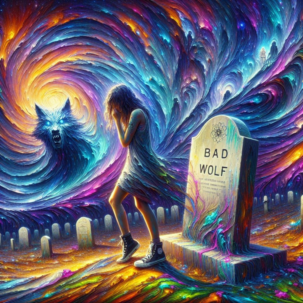 Grief Stricken Woman at Bad Wolf Gravestone in Neo-Impressio...