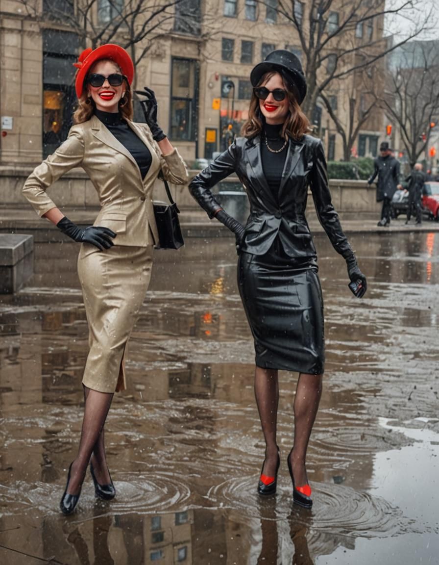 Glamorous Women in the Rain