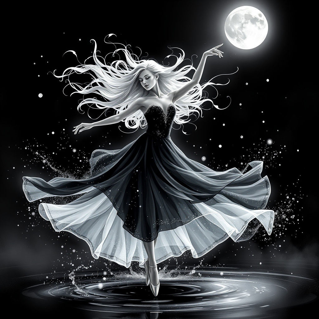 Ethereal Ballerina Dance in Monochromatic Digital Art