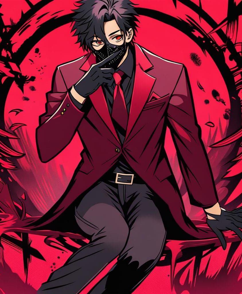 Man with Mask and Burgundy Blazer Portrait