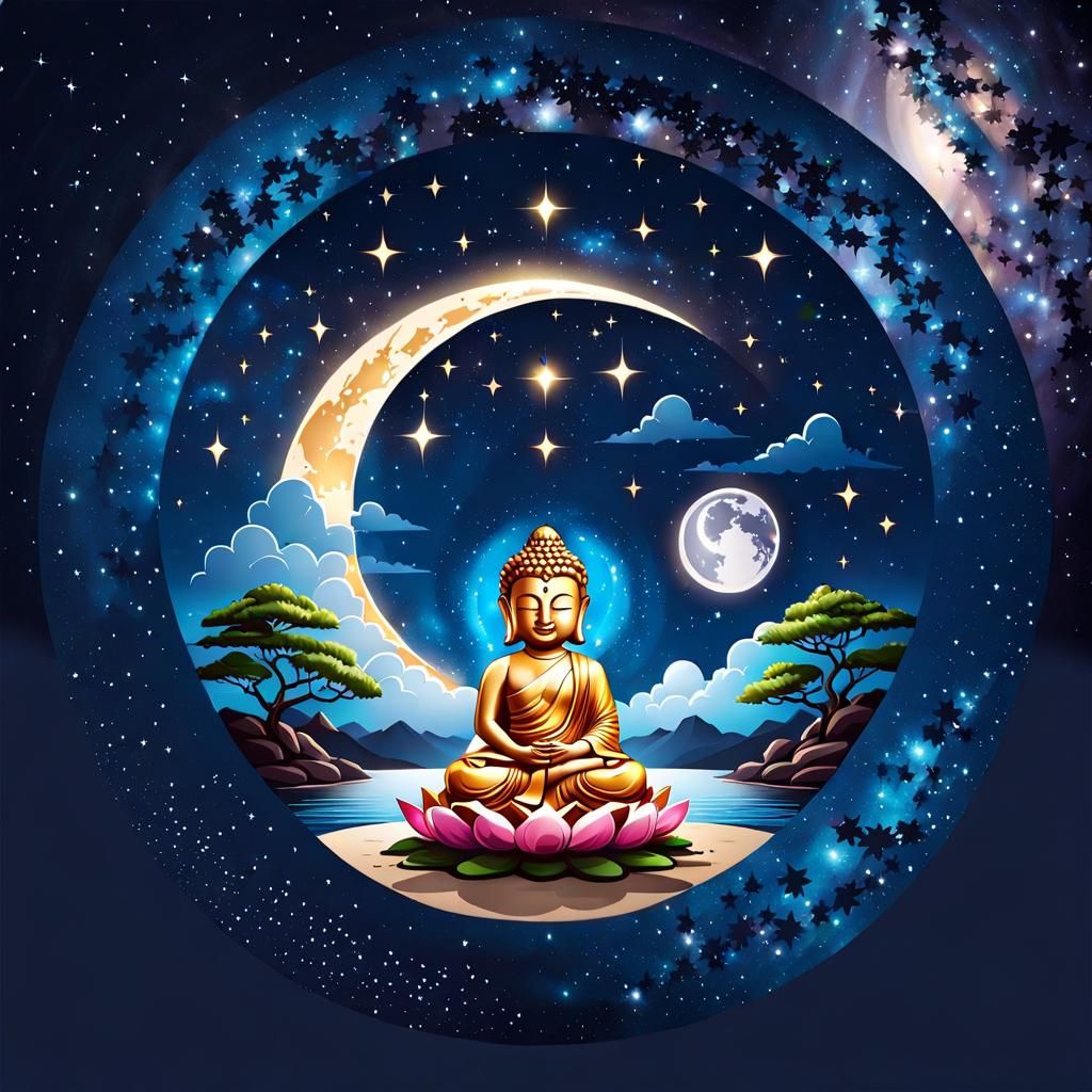 Cute Buddha Logo with Solana Theme Night Sky