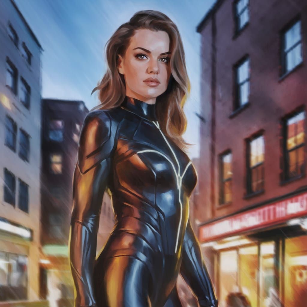 Ethereal City Guardian in Vibrant Action Painting