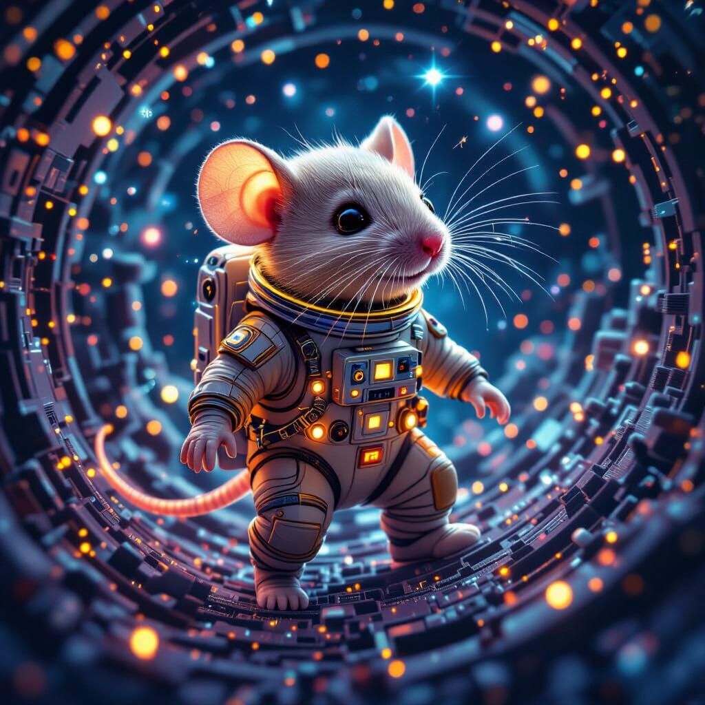 Celestial Mouse Navigates Constellations in Spacesuit