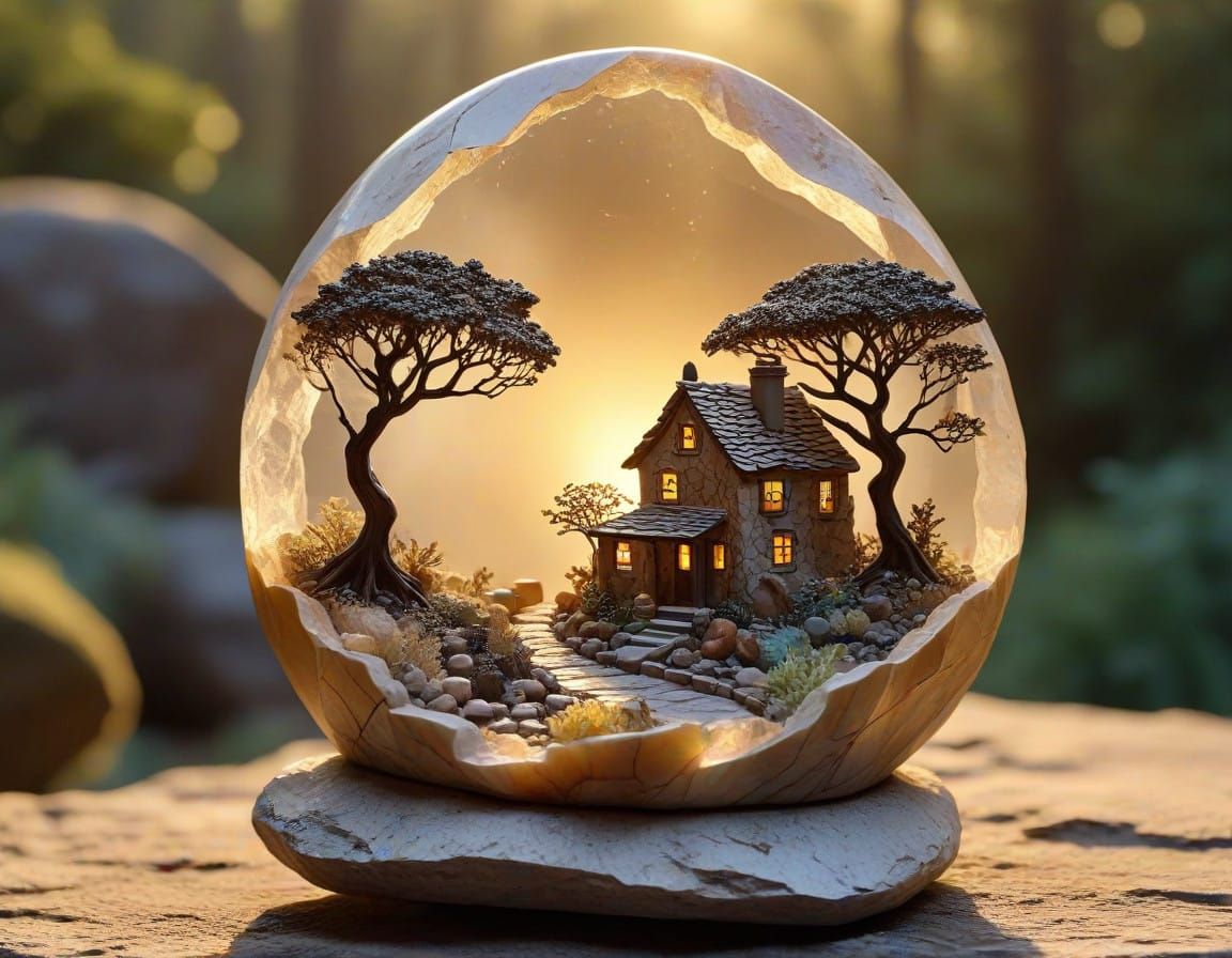 Existential Themes Semi-Abstract Petrified Tiny Cottage