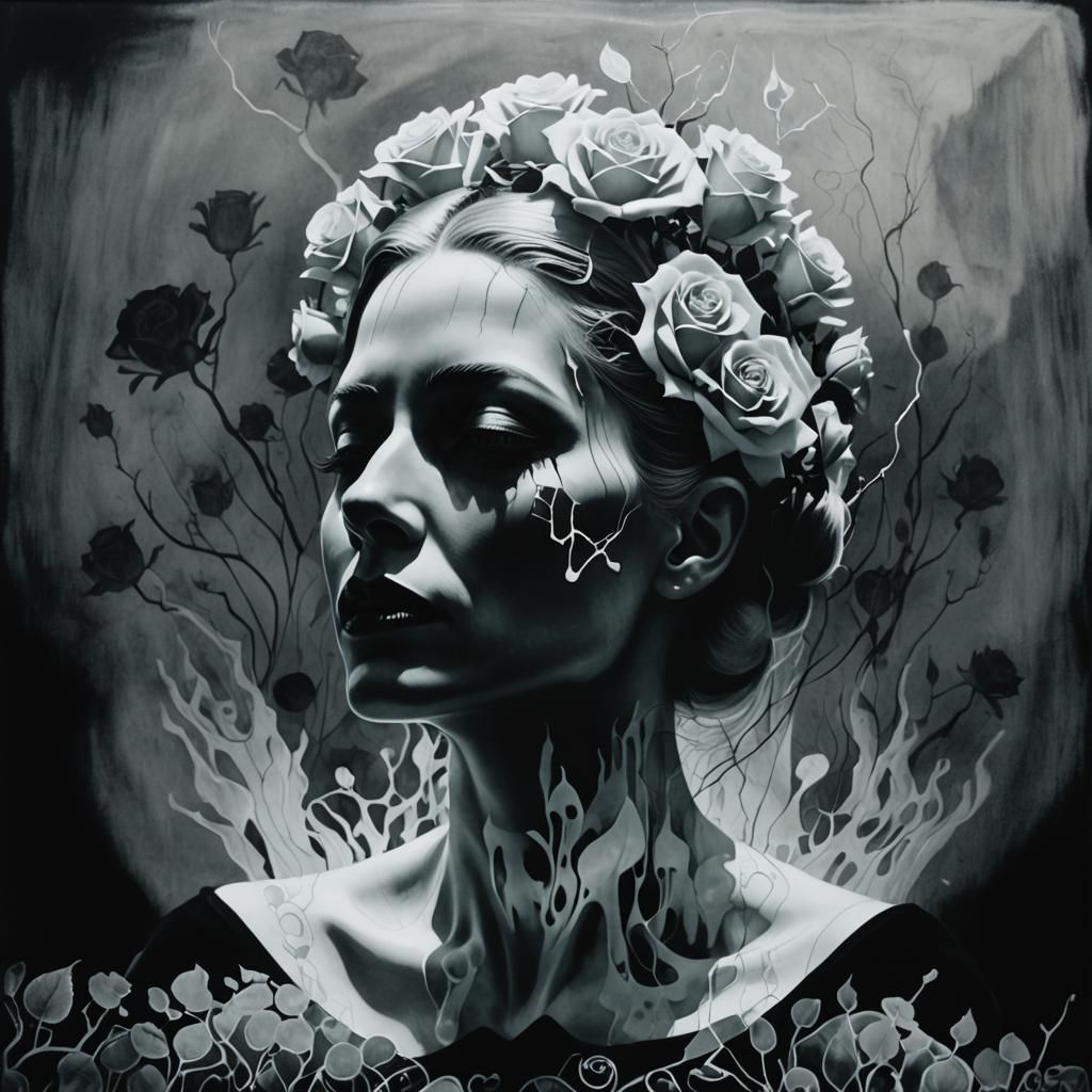 Gothic Woman Rises in Surreal Man Ray Photogram