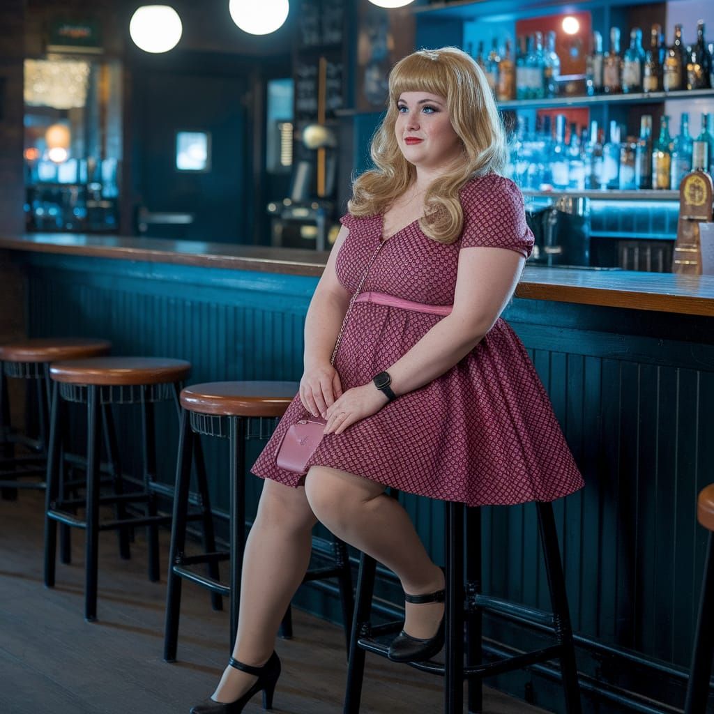 Crossdresser as 90s Teen in Bar, Cinematic Film Still