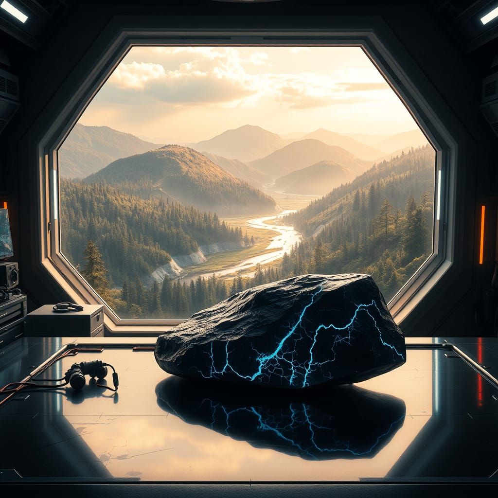 Futuristic Obsidium Display in a Terraformed Landscape