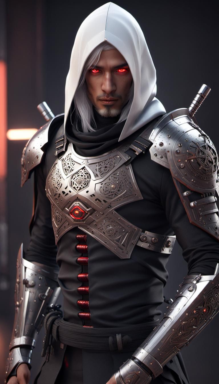 Futuristic South Asian Warrior with Glowing Red Eyes