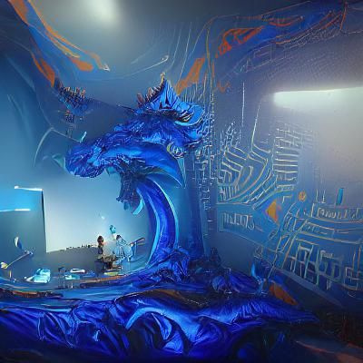 Dragon on Giant Blue Computer Screen