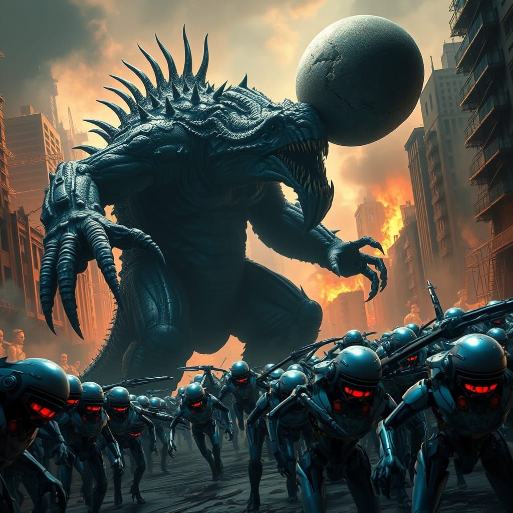 Cyberpunk Beast Unleashes Destruction on Dystopian Metropoli...