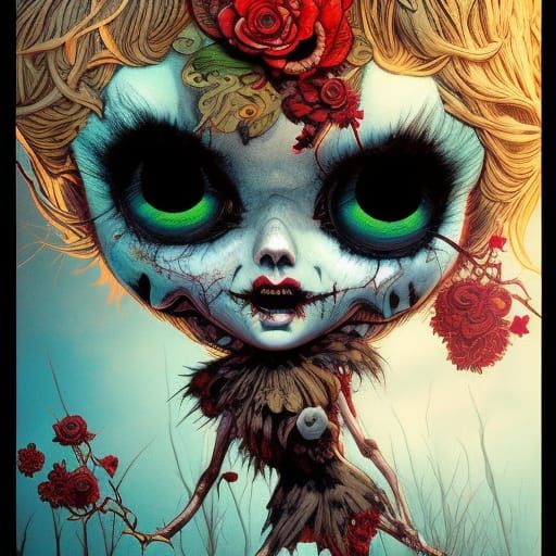 Creepy Siberian Zombie Doll in Organic Punk Style