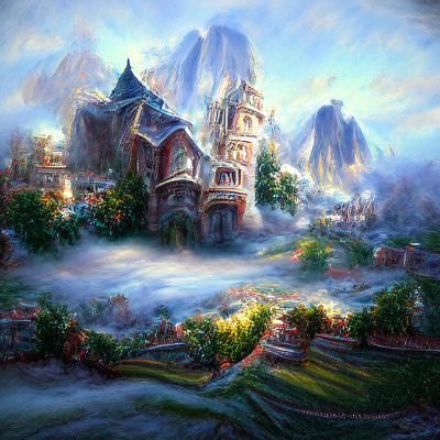 Ethereal Castle Kingdom in Misty Valley