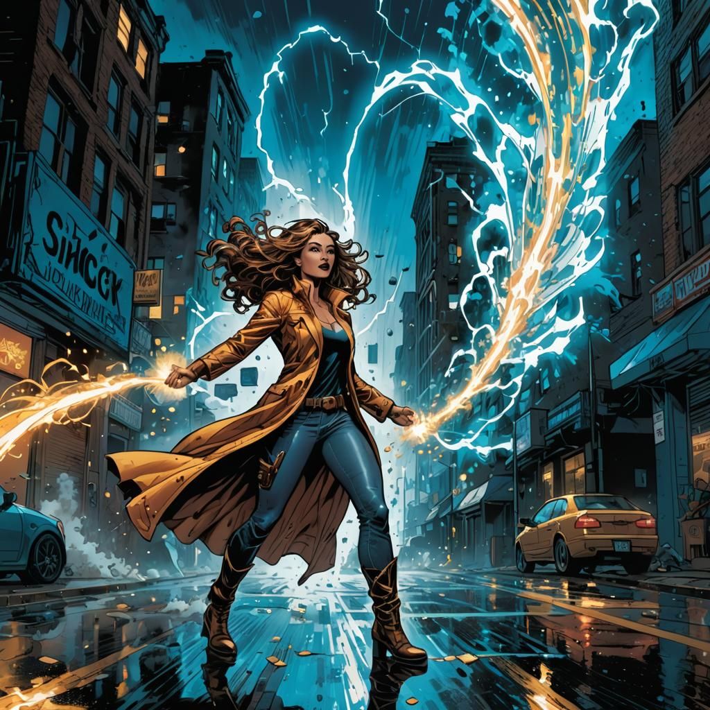 Dynamic Comic Art of Energy Woman