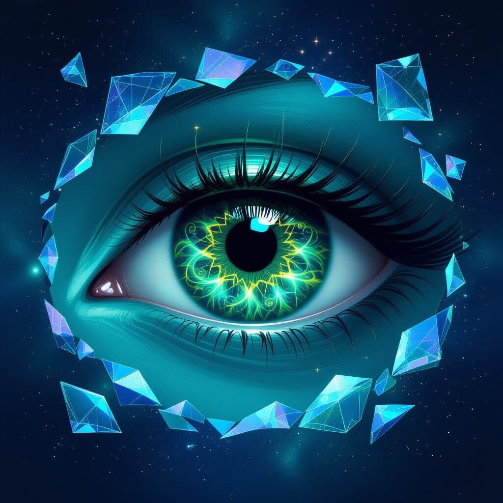 Colossal Emerald Eye in Infinite Void: A Digital Illustratio...