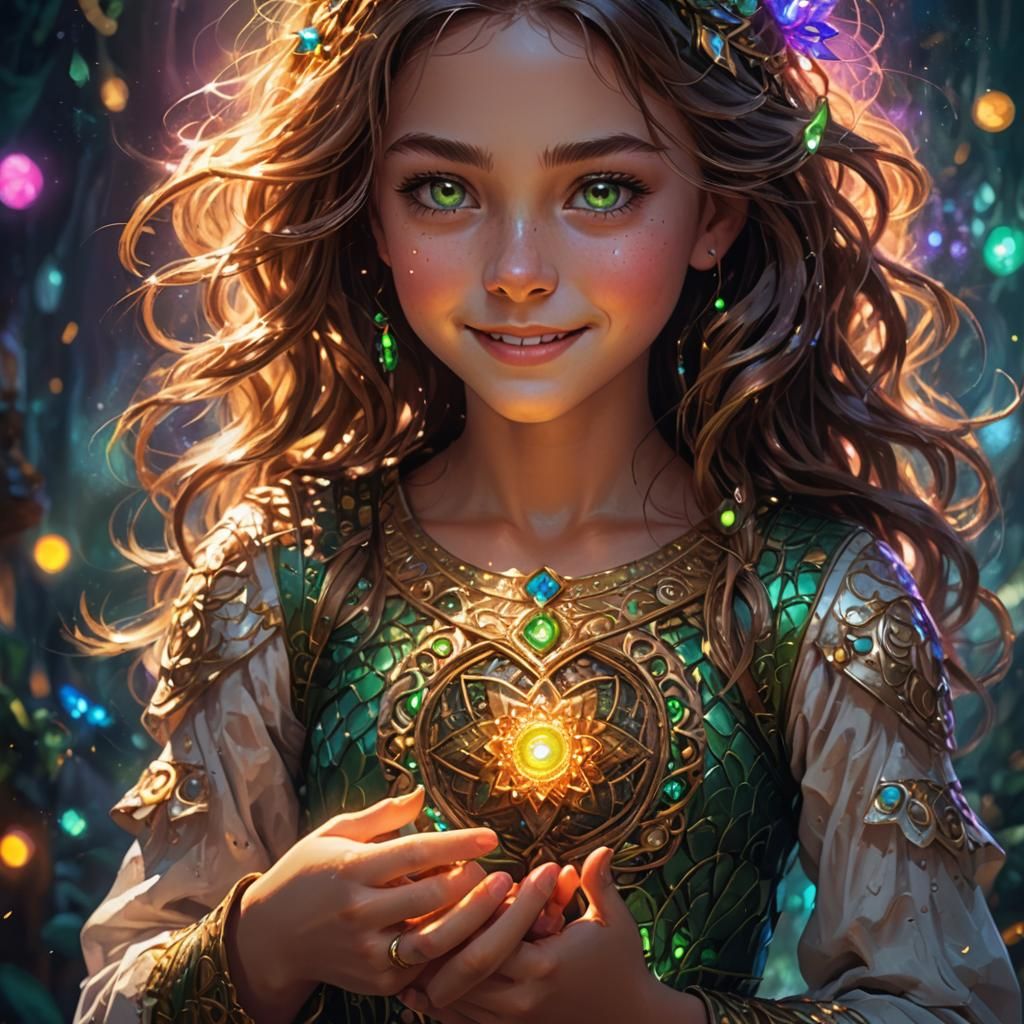 Radiant Girl with Green Eyes: Fantasy Art