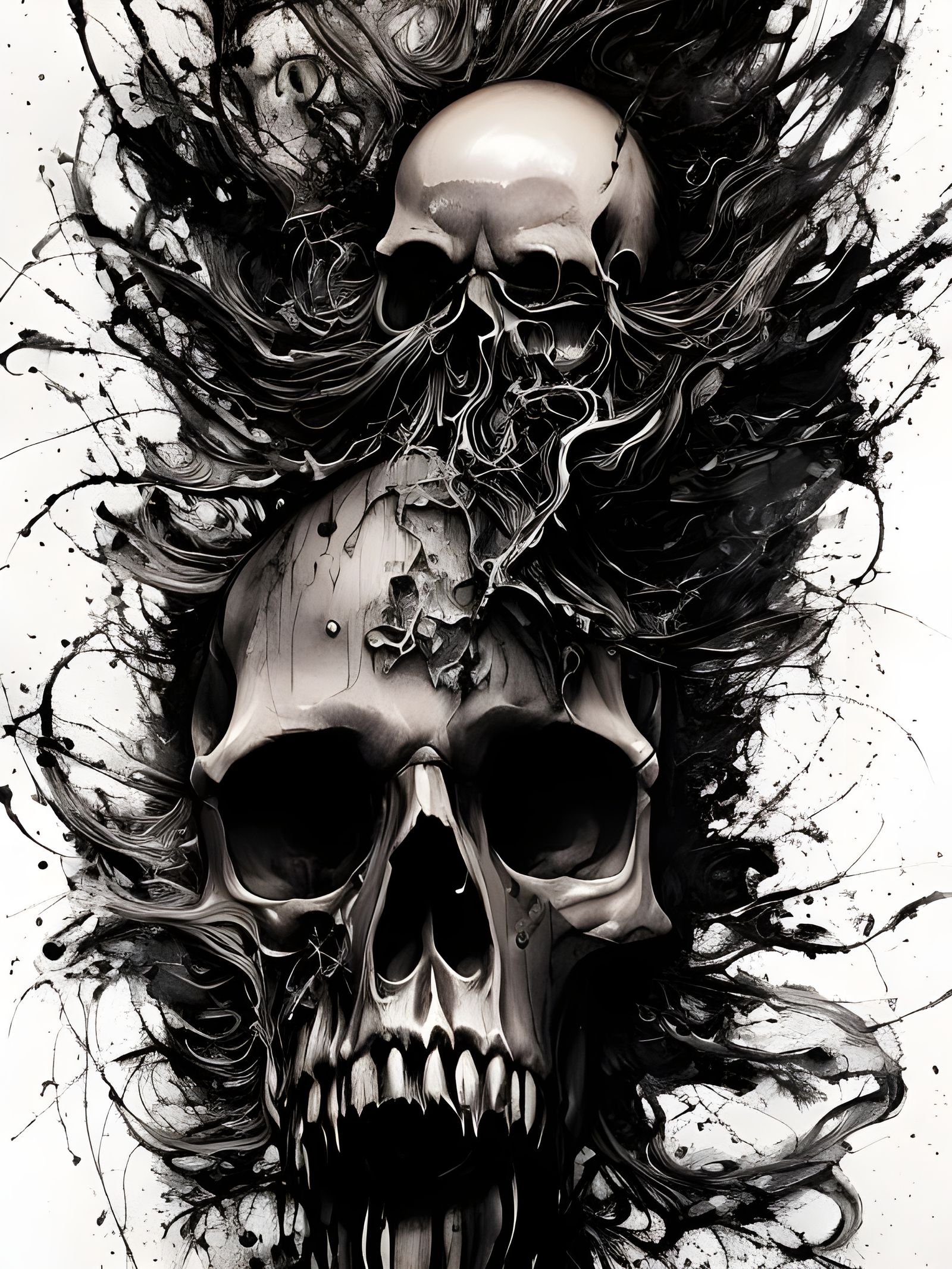 Disheveled Skull Portrait in Gouache Painting Style