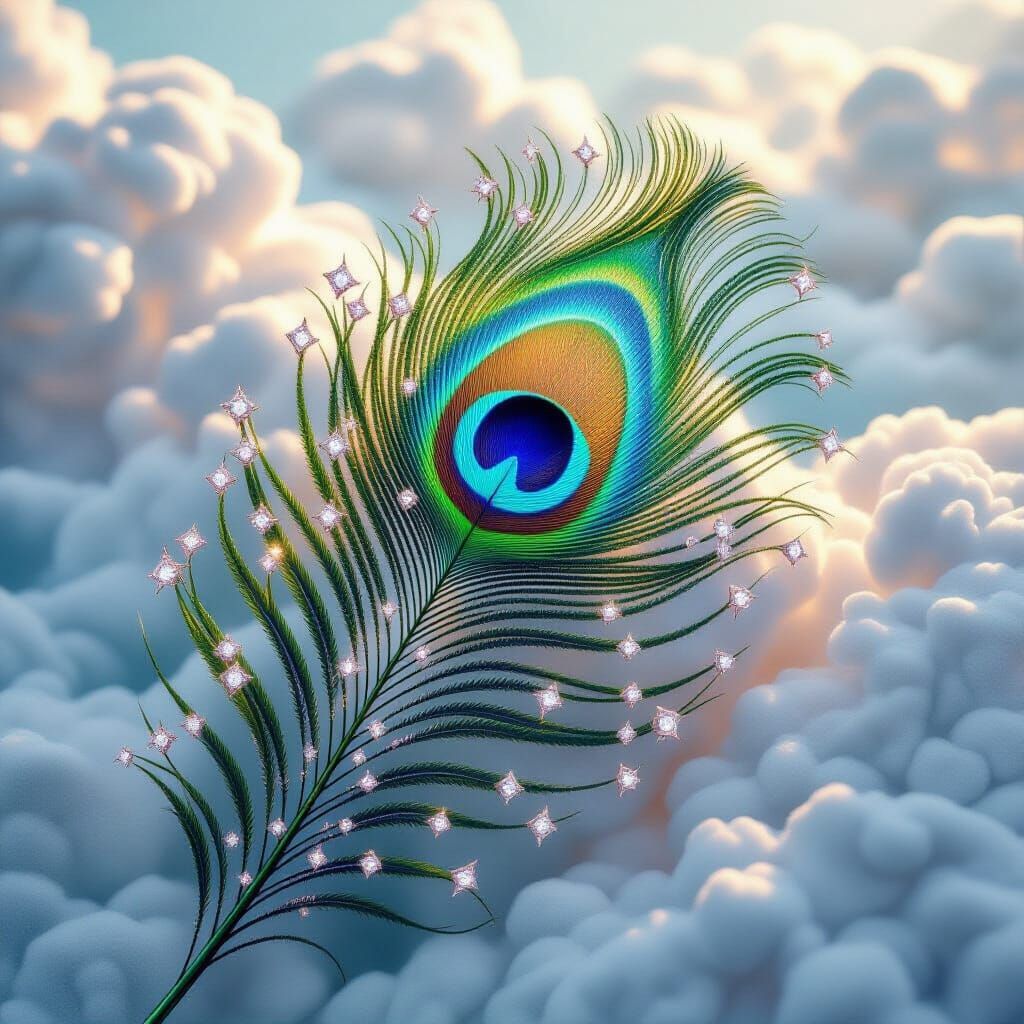 Majestic Peacock Feather with Diamond Accents in Ethereal Li...