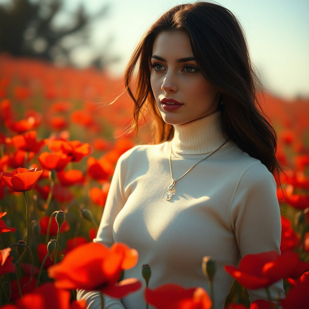 Woman in Poppy Field: Impressionistic Style