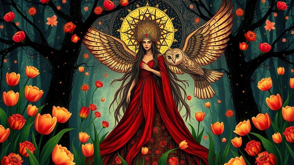 Mystical Triple-Formed Hecate in Vibrant Botanicals and Intr...